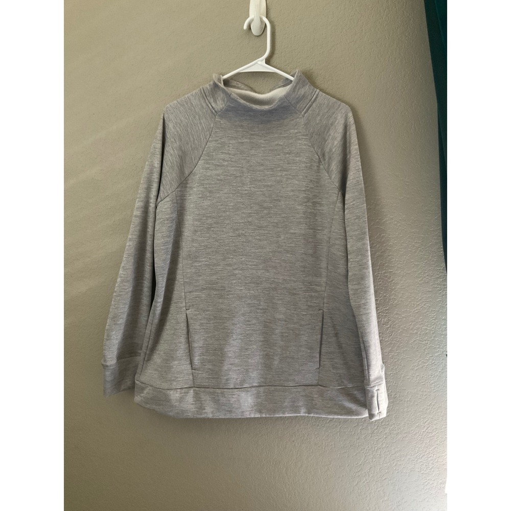 Xersion‎ Womens Gray Heathered Fleece Lined Mock Neck Pullover Active Top Large